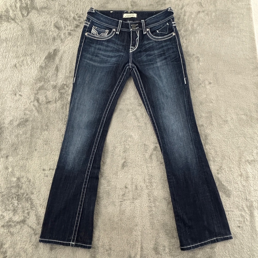 Vigoss Embellished Bootcut Jeans‎ Waist 31 Dark Stretch Flap Pockets 32" Inseam